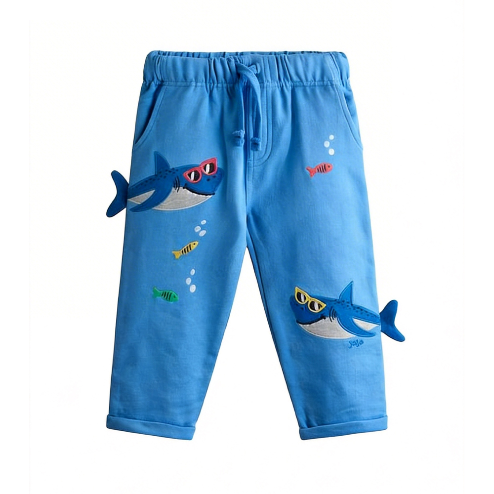 Pantalon requin bleu foncé tricoté appliqué Bebe Boy