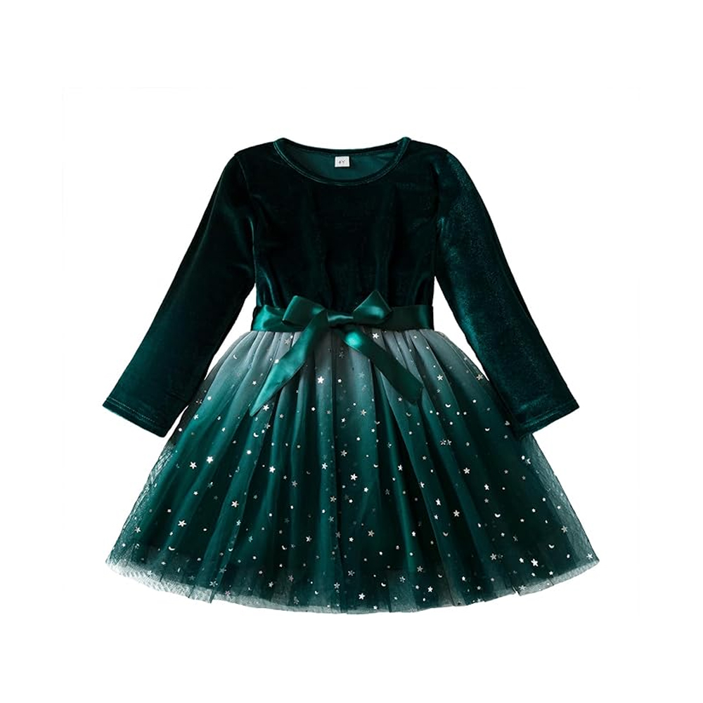 Robe de princesse en velours avec nœud papillon et étoile brillante pour fille