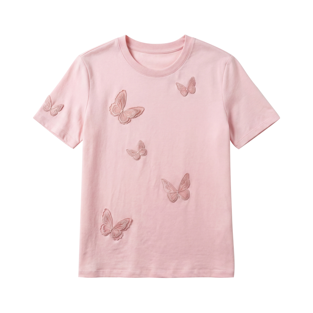 T-shirt à manches courtes papillon en coton pour femme